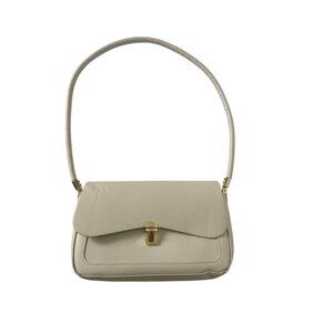 Vintage Ivory Faux Leather Handbag With Gold-Tone Hardware & Snap Closure